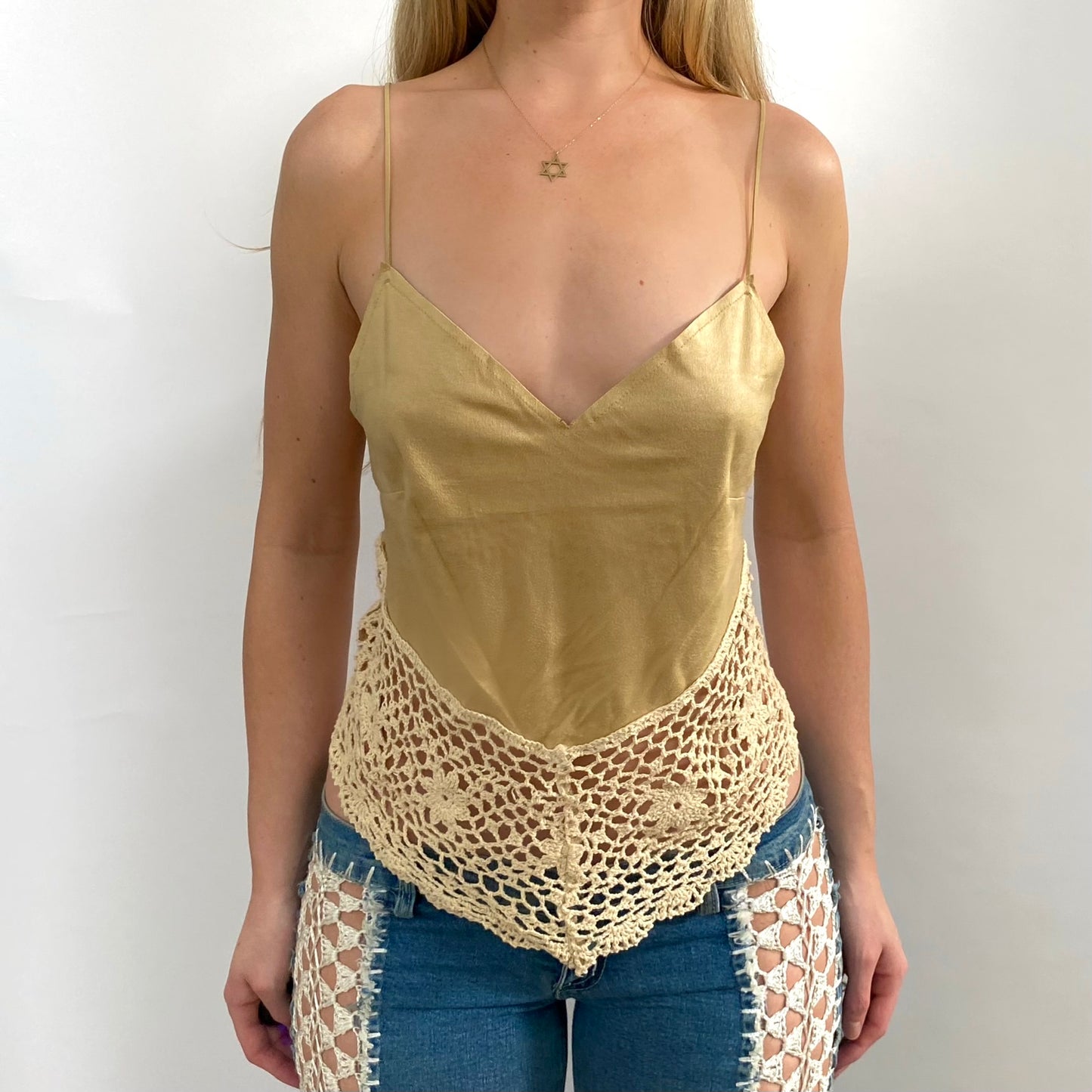 00s Crochet Lace-up Top