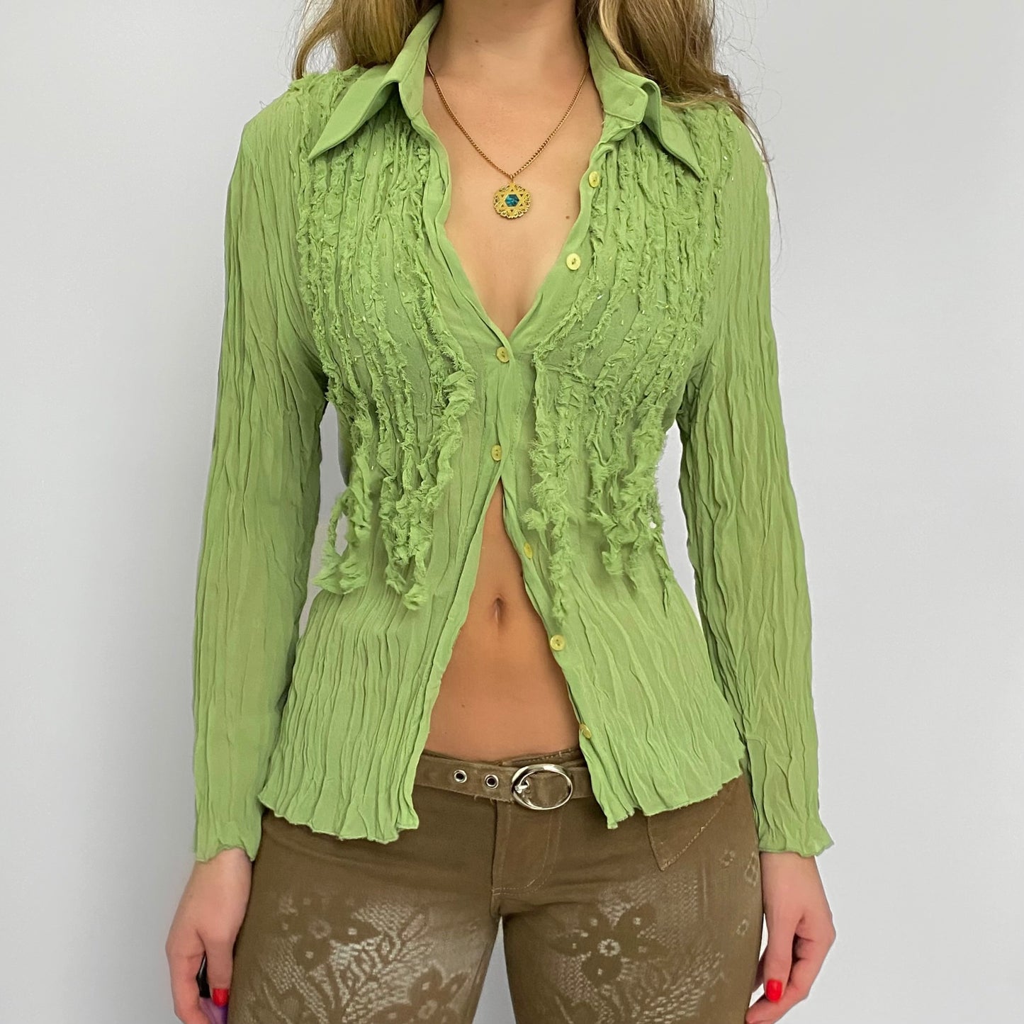 00s Green Beaded Blouse