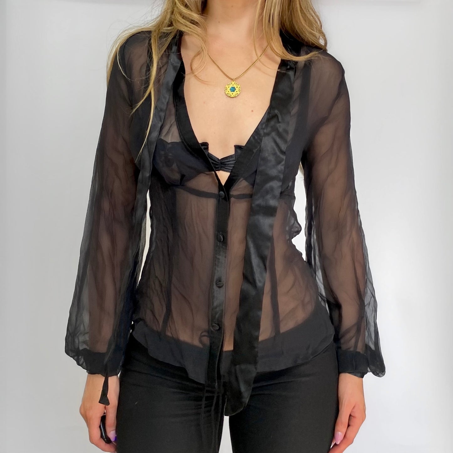 00s Silk Chiffon Tie Blouse