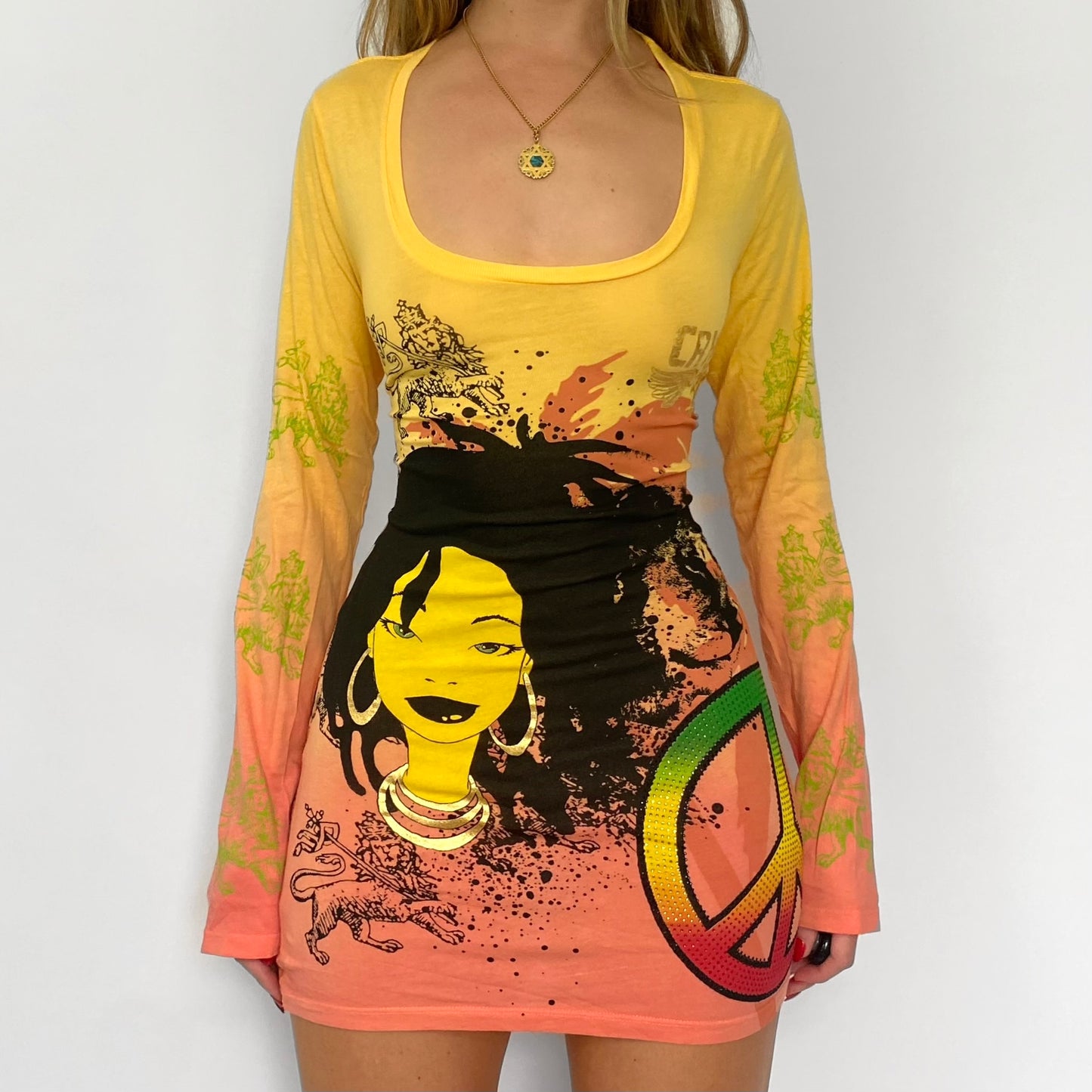 00s Christian Audigier Graphic Dress