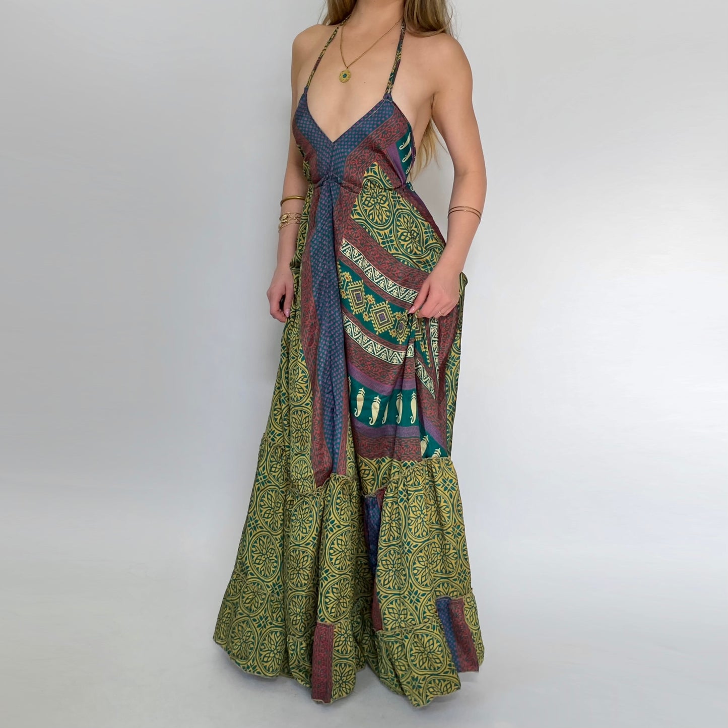Silk Tapestry Backless Maxi
