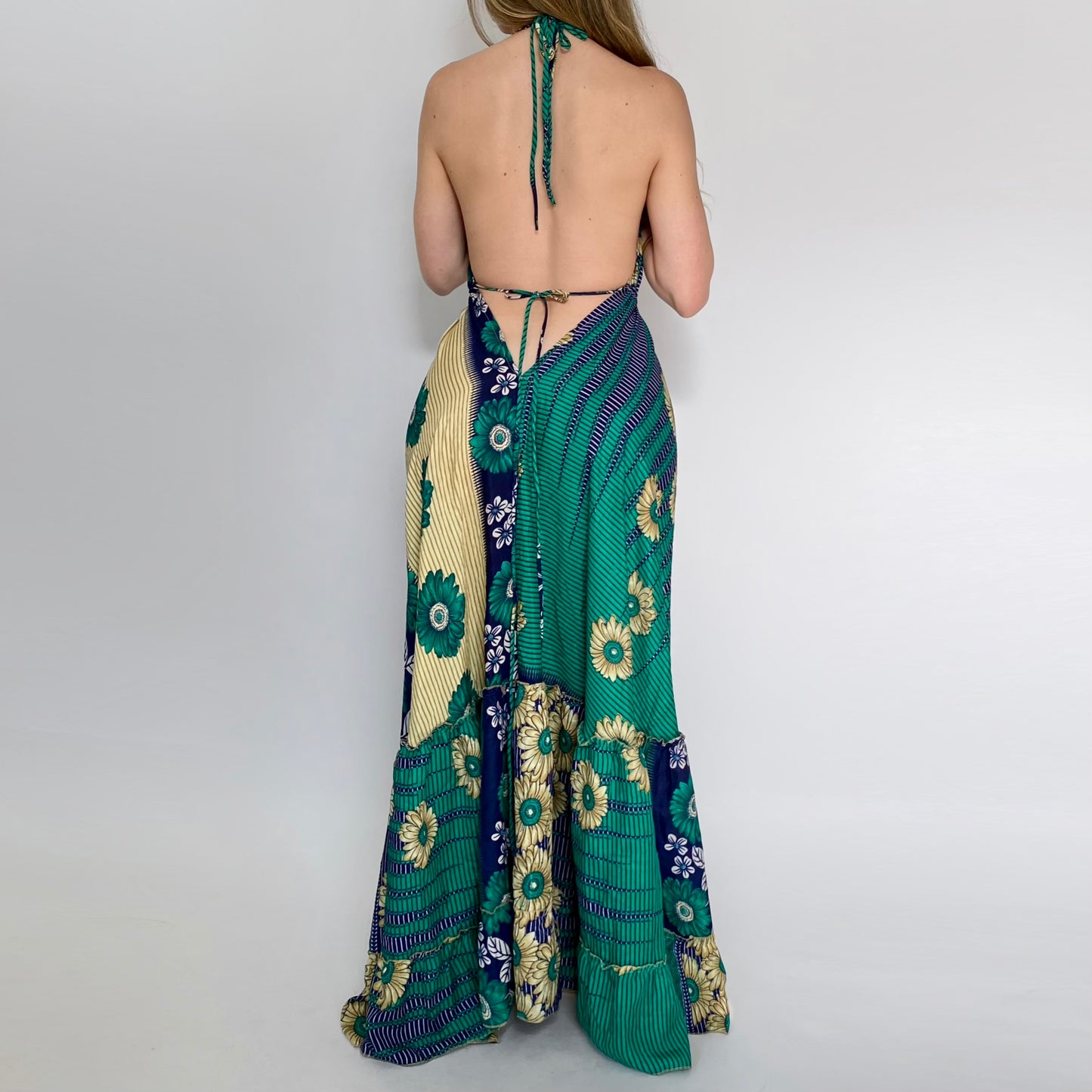 Floral Mosaic Backless Maxi