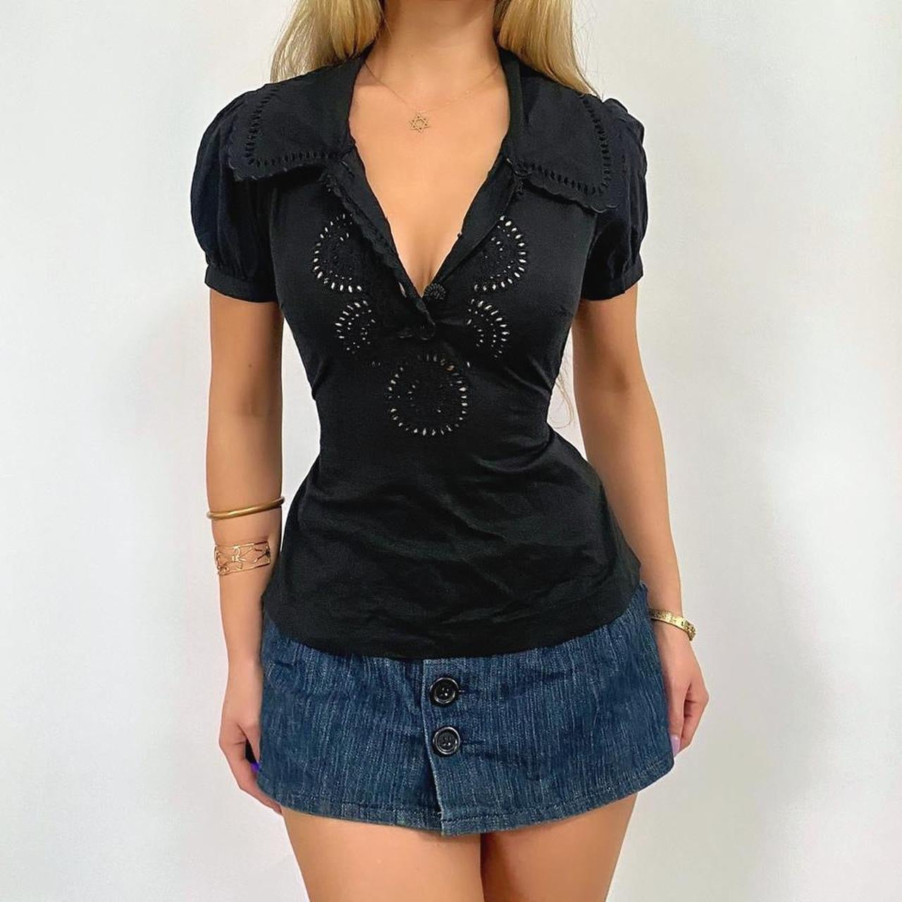 00s Linen Eyelet Blouse