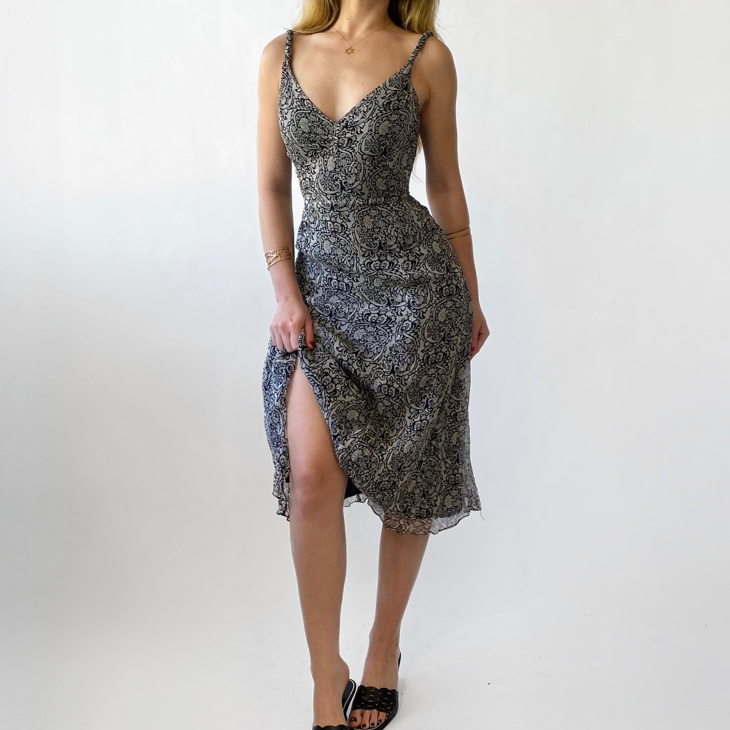 90’s Floral Silk Midi Dress