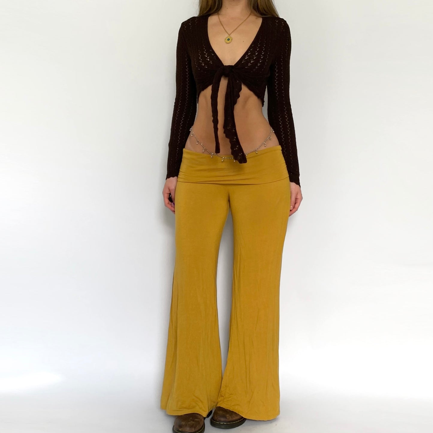 00s Mustard Fold Over Flares