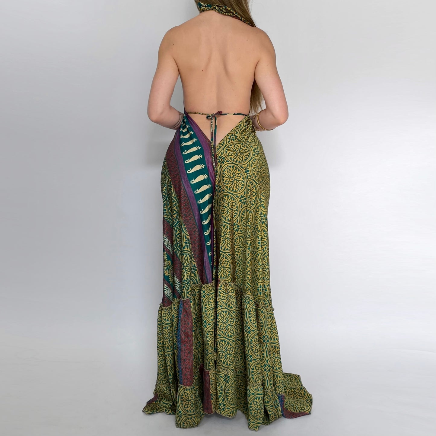 Silk Tapestry Backless Maxi
