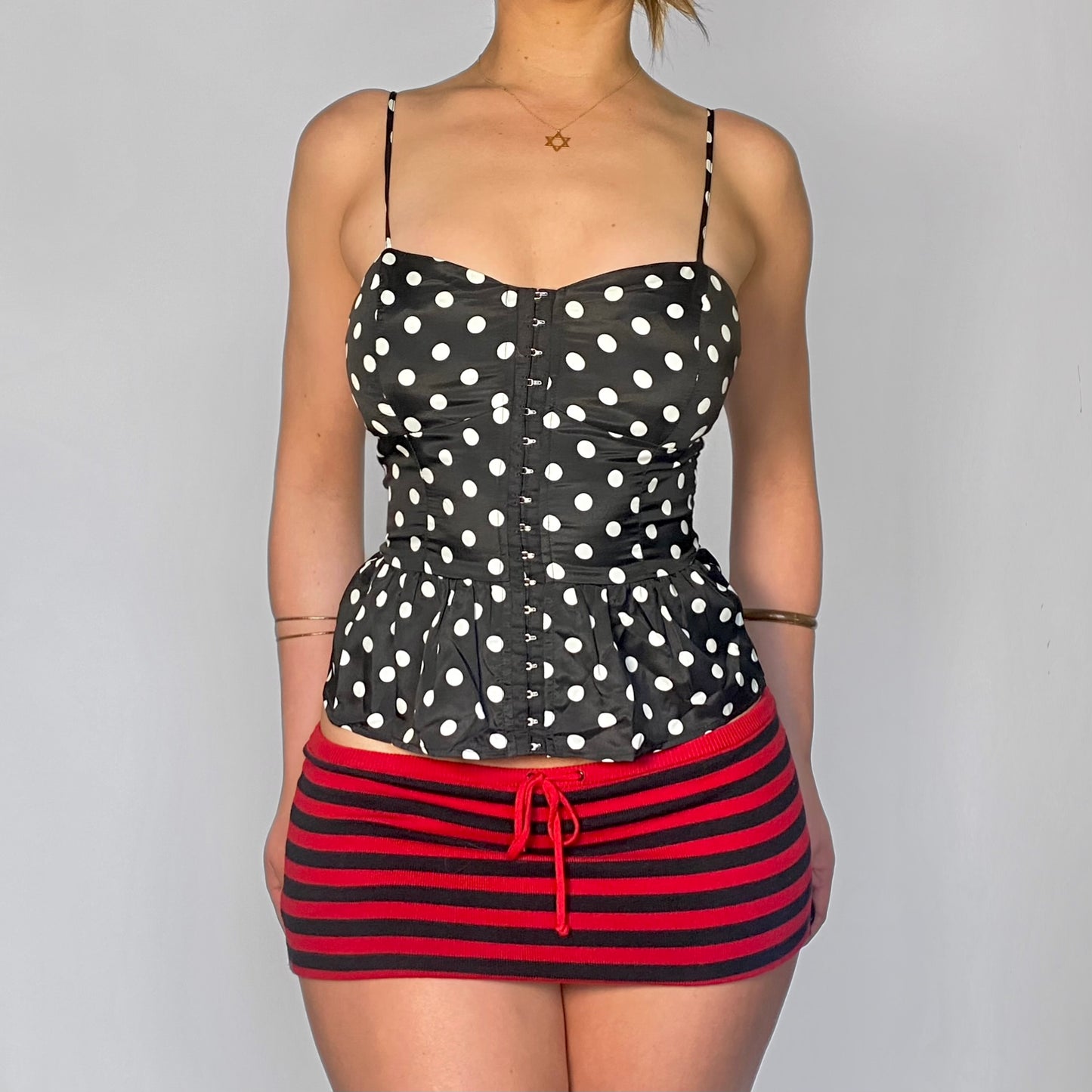 b/w polka dot peplum top