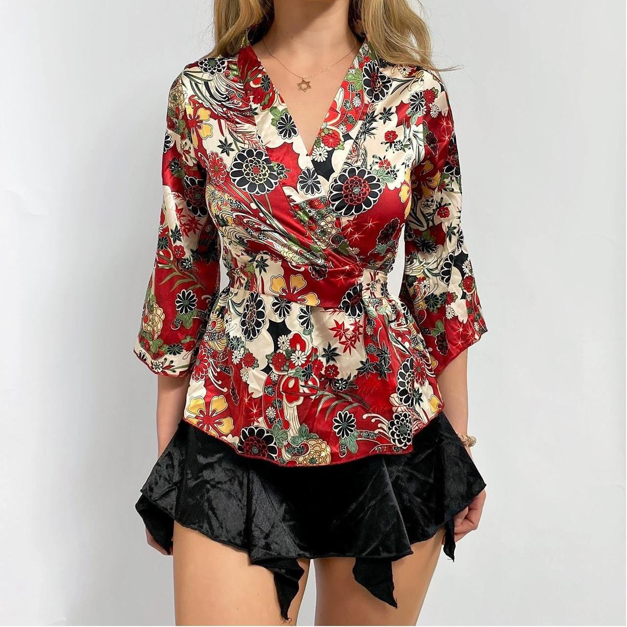 00s Floral Bell Sleeve Top