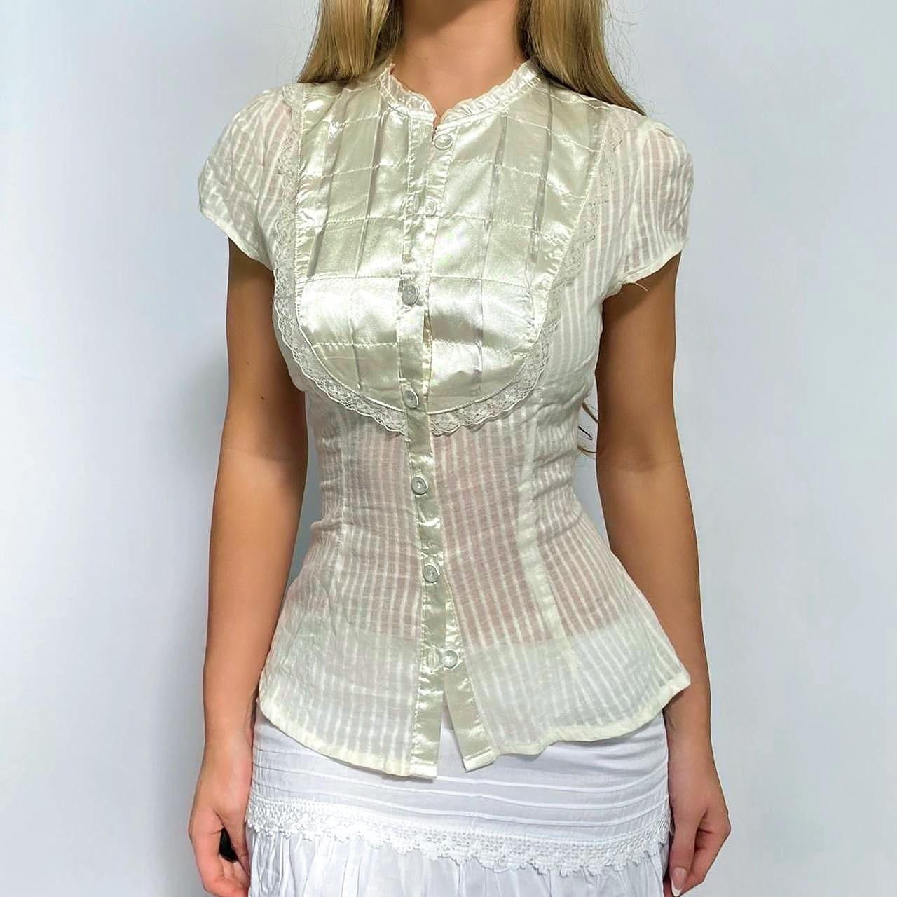 00s Ivory Stripe Button-up Blouse