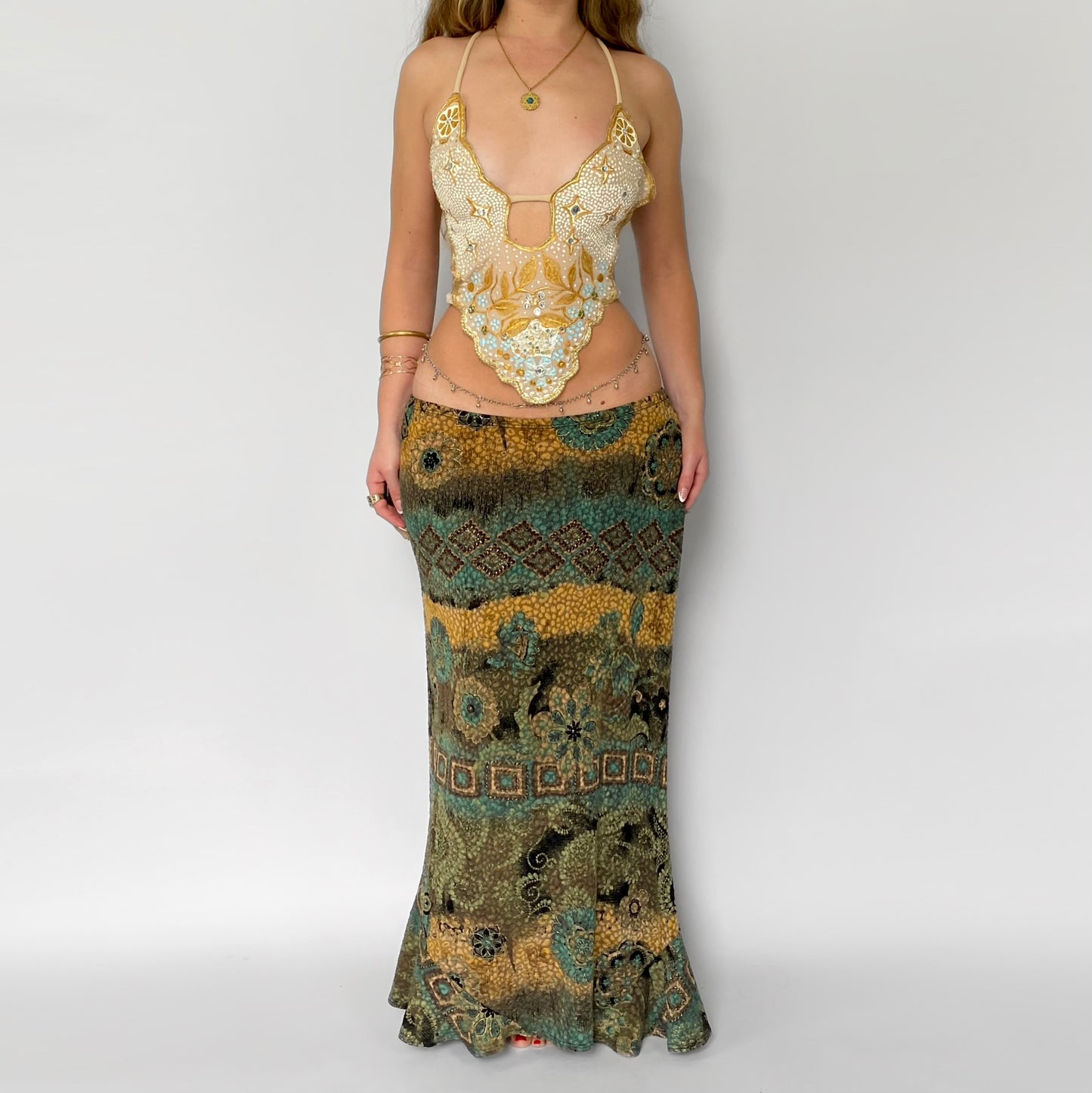 00s Long Floral Skirt