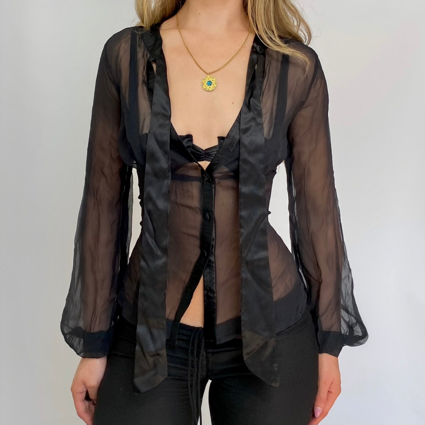 00s Silk Chiffon Tie Blouse