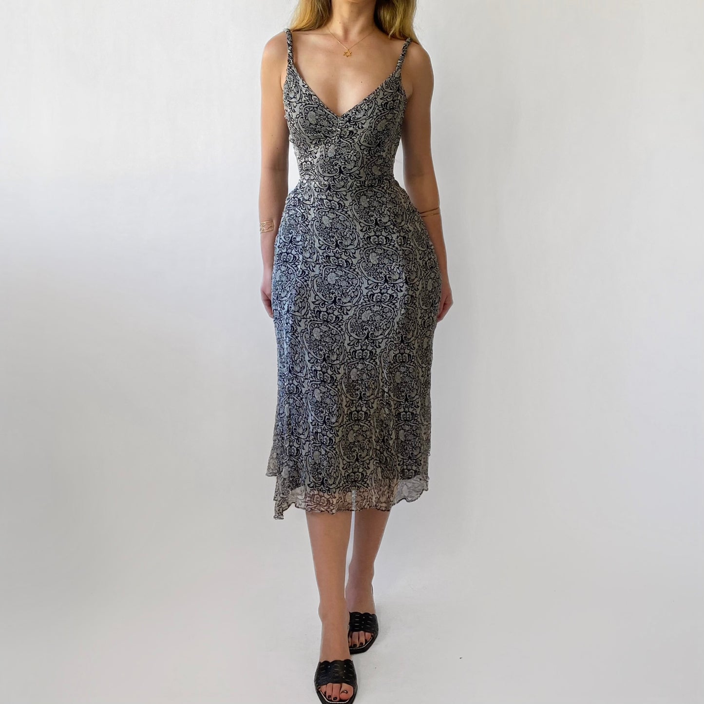 90’s Floral Silk Midi Dress