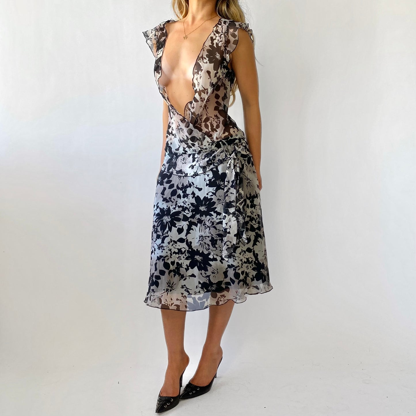 00s Plunge Floral Midi Dress
