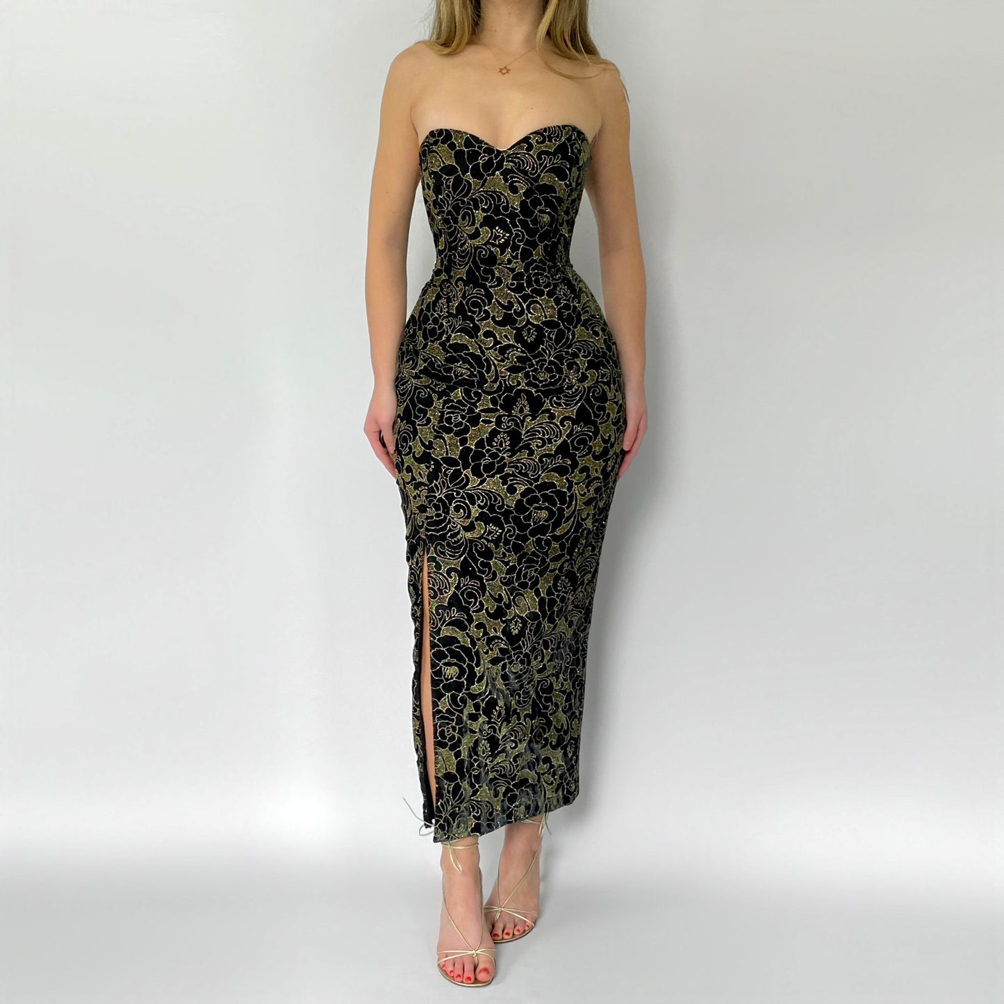 90’s Gold Floral Cocktail Dress