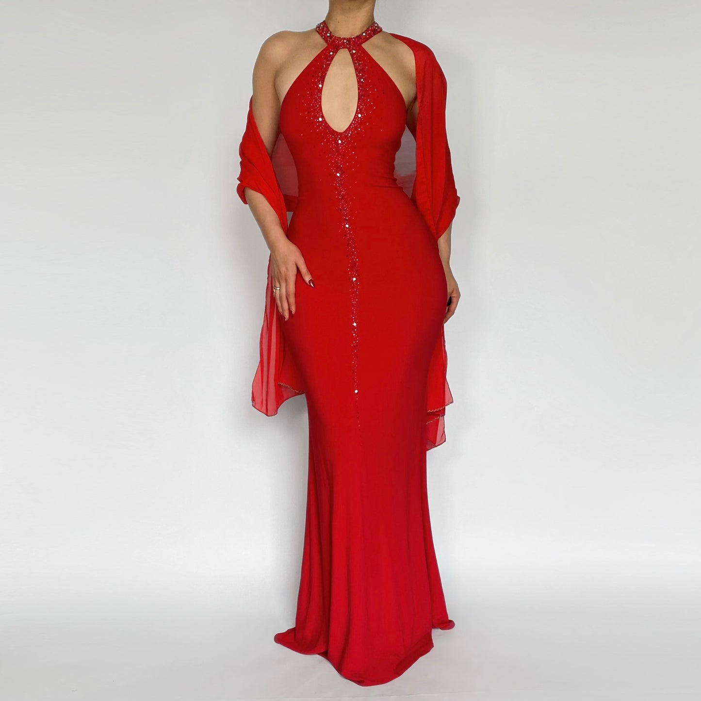 90s beaded sash & gown