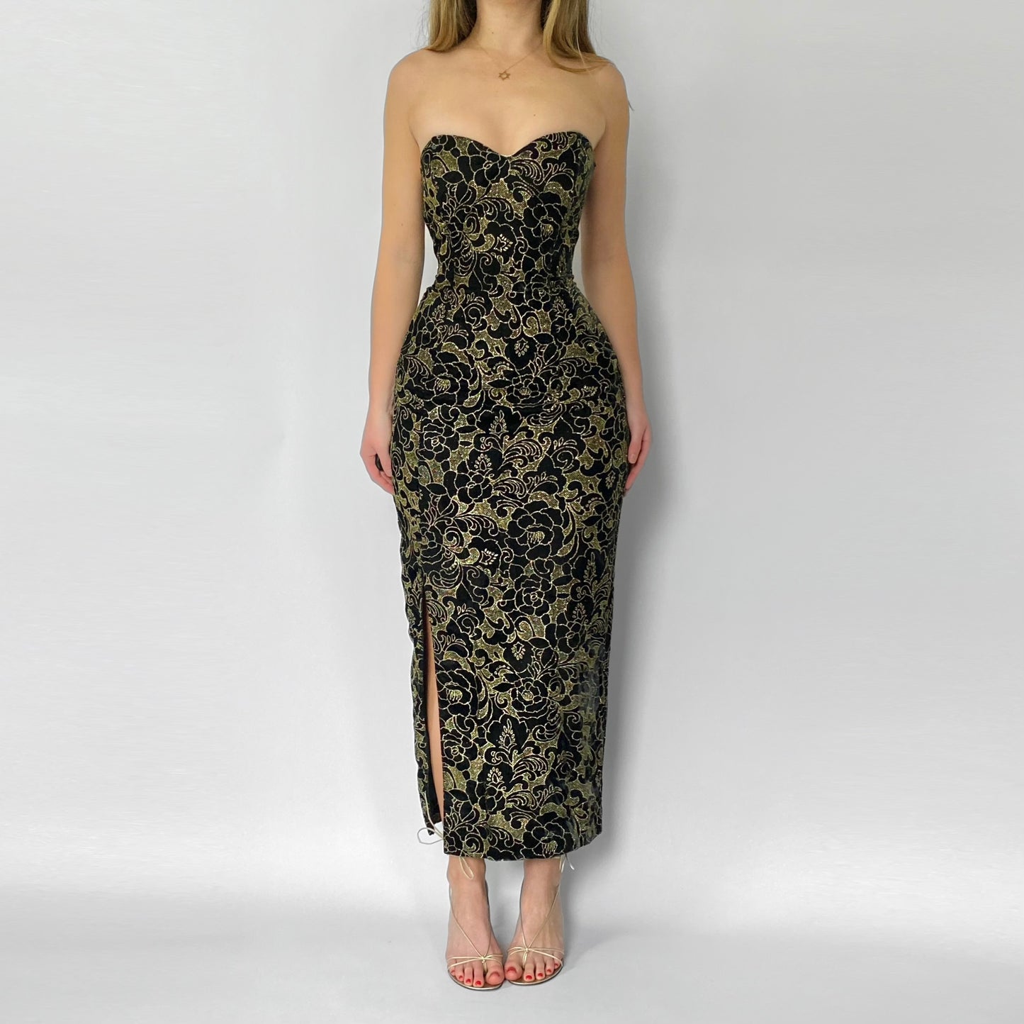 90’s Gold Floral Cocktail Dress