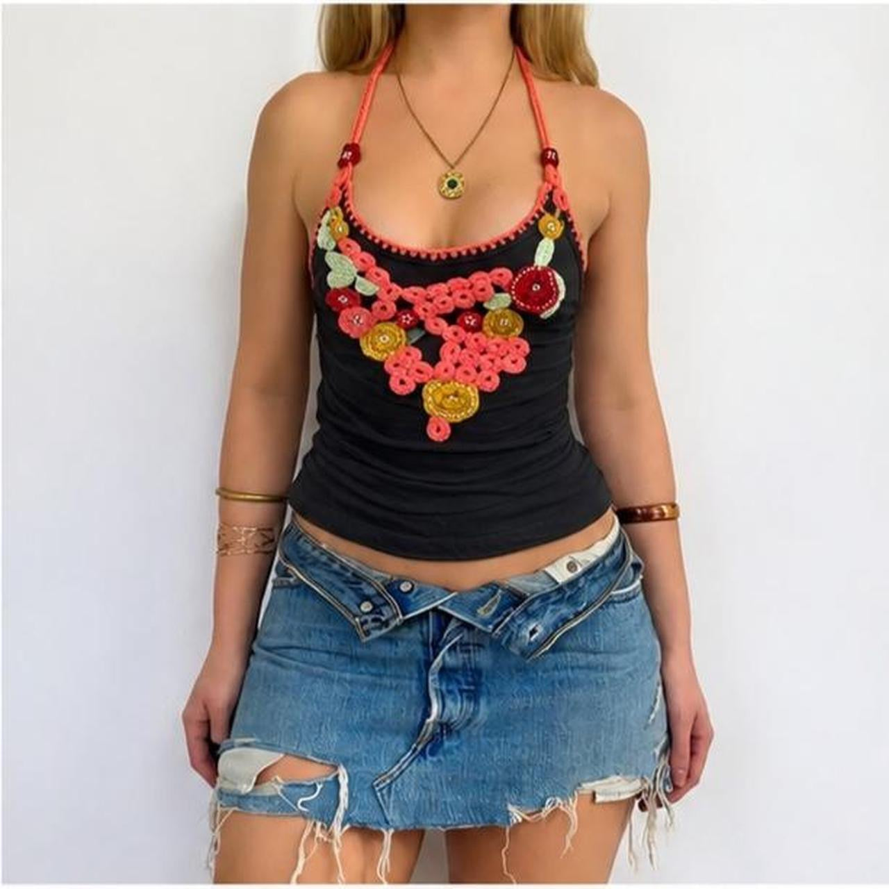 00s Beaded Knit Appliqué Halter