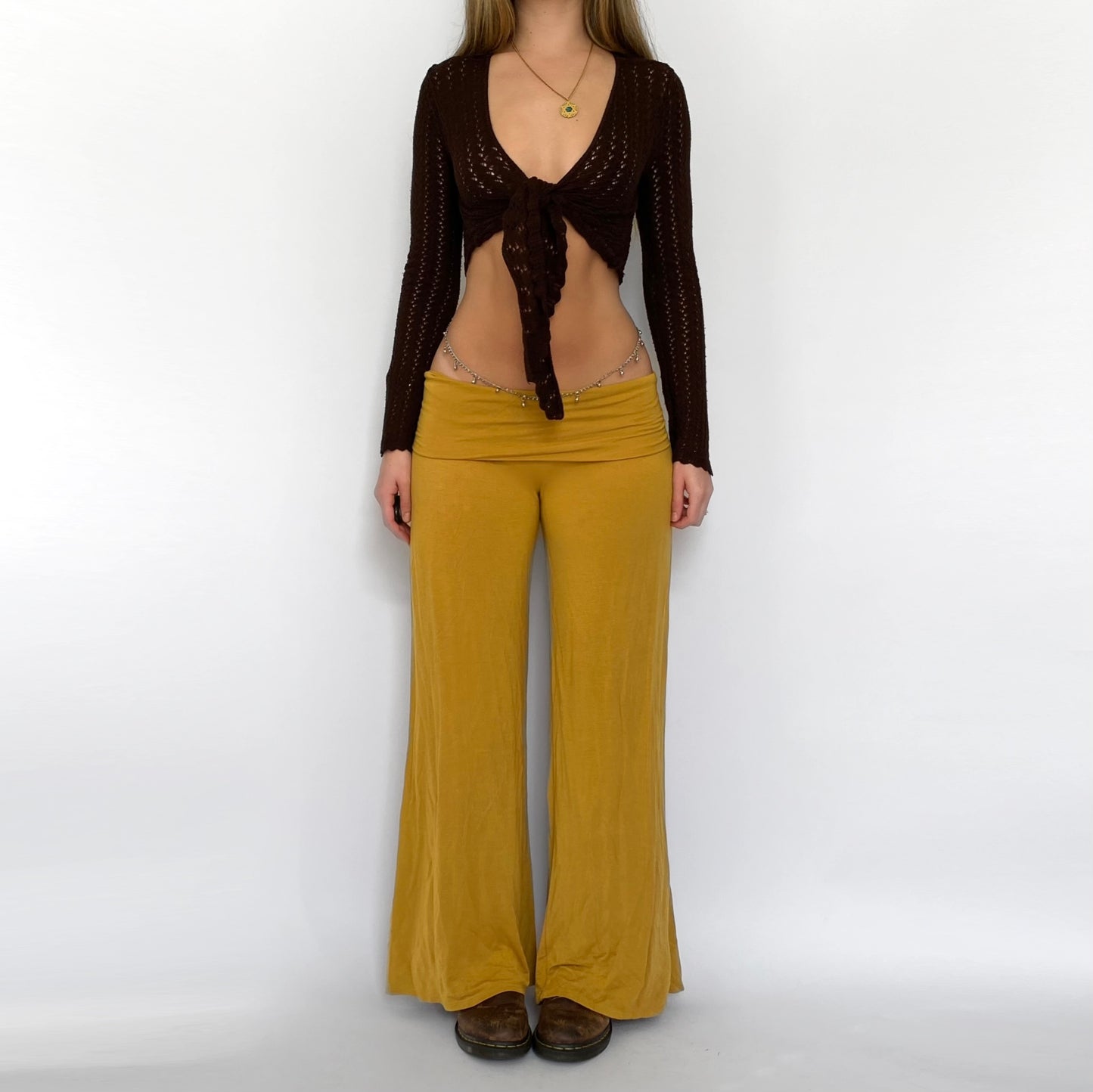 00s Mustard Fold Over Flares