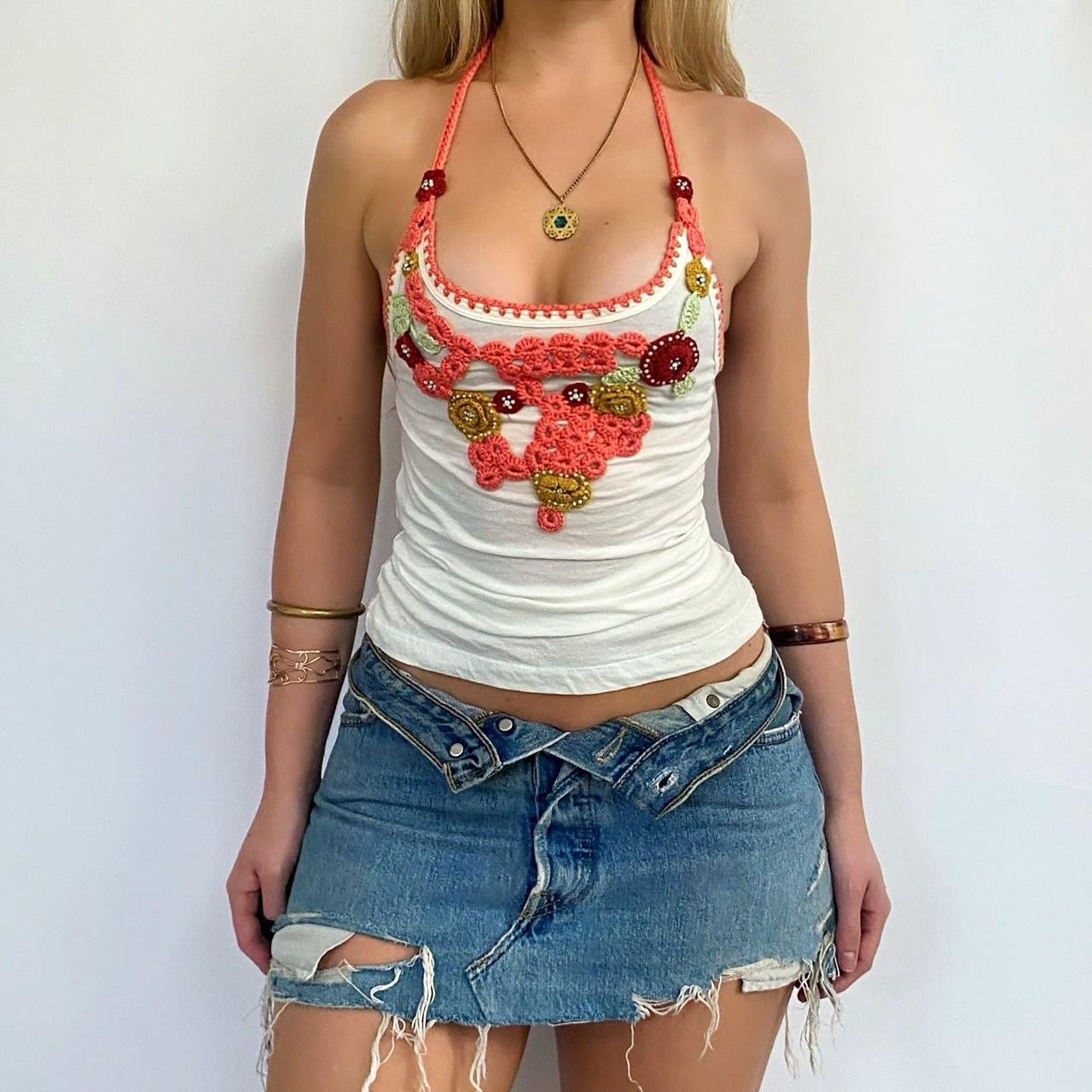 00s Beaded Knit Appliqué Halter