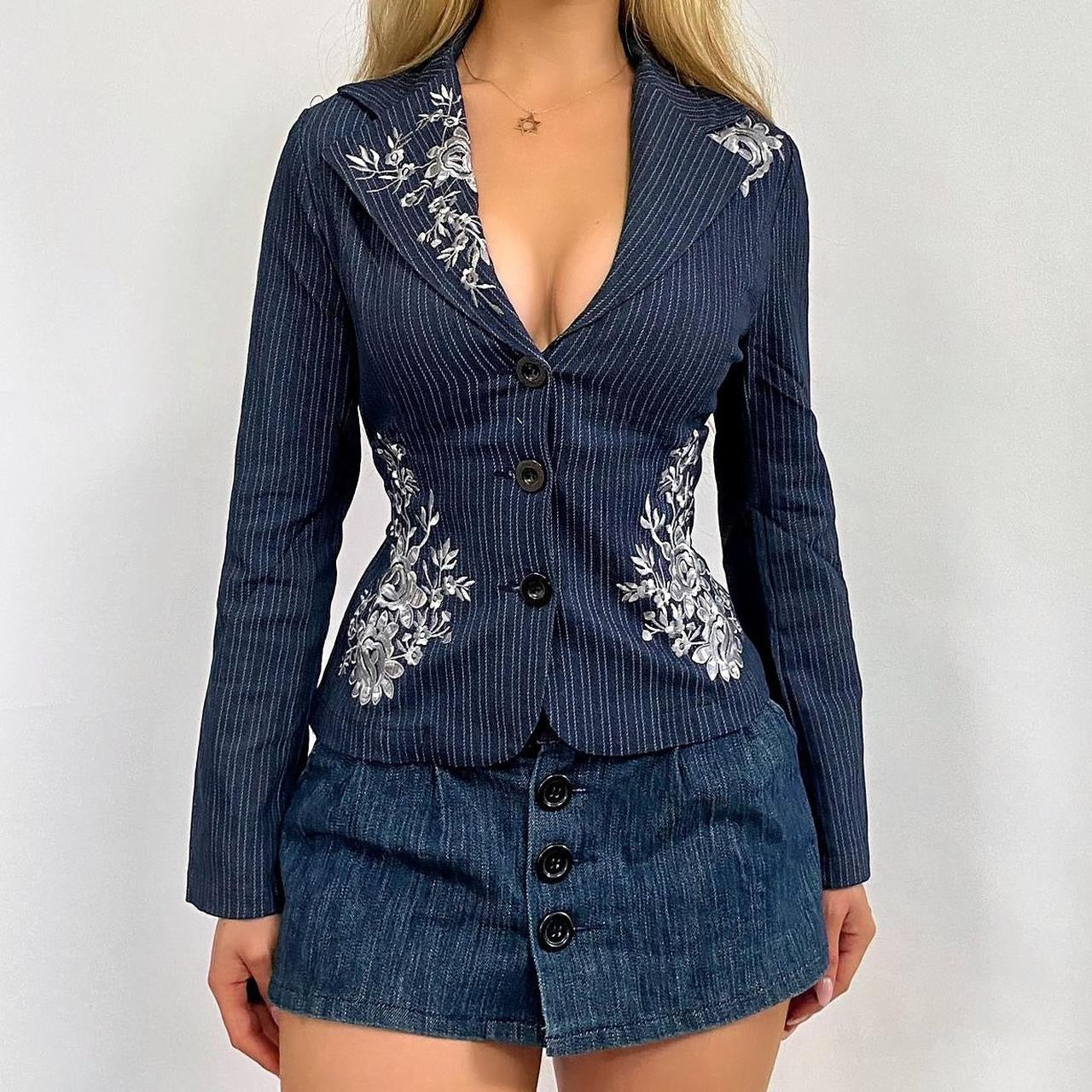 00s Embroidered Pinstripe Jacket