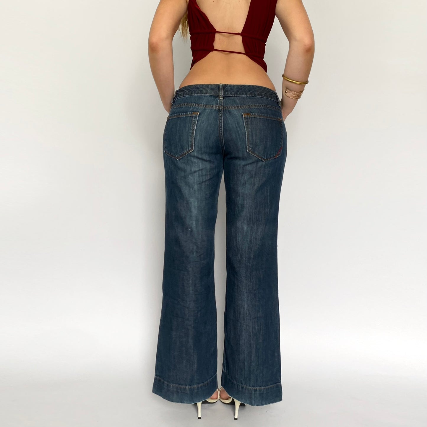 00s Dark Wash Kick Flares
