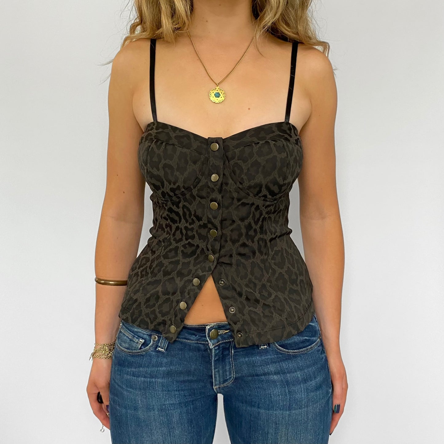 00s Leopard Button-up Bustier