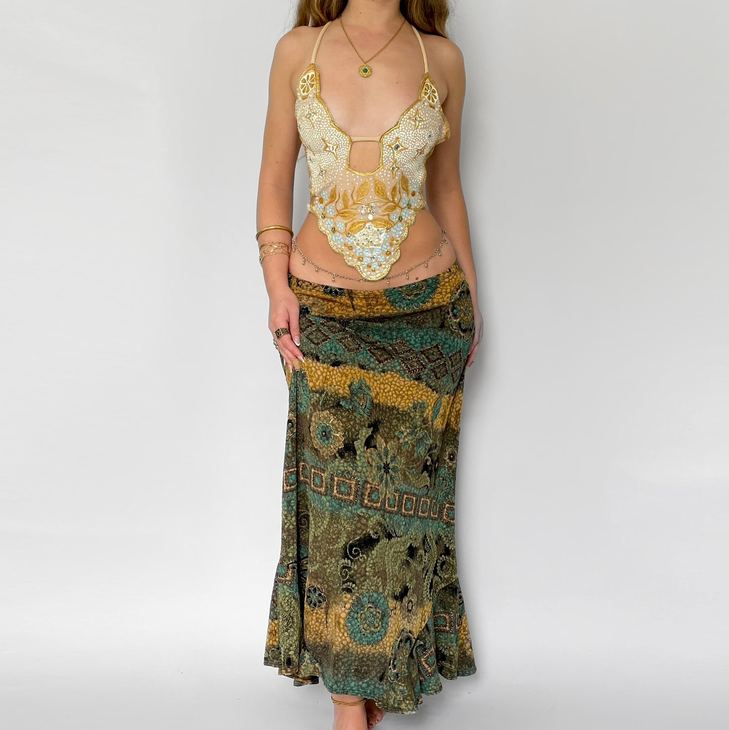 00s Long Floral Skirt