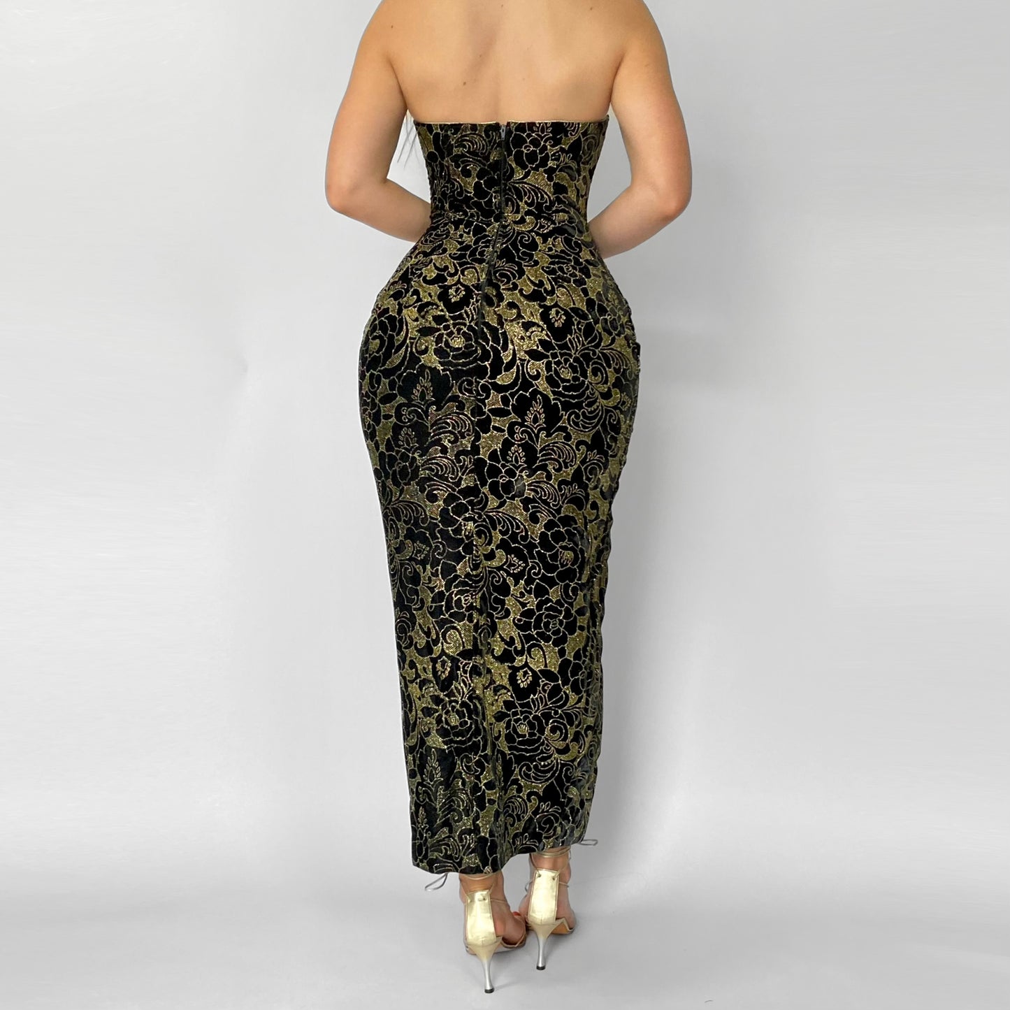 90’s Gold Floral Cocktail Dress