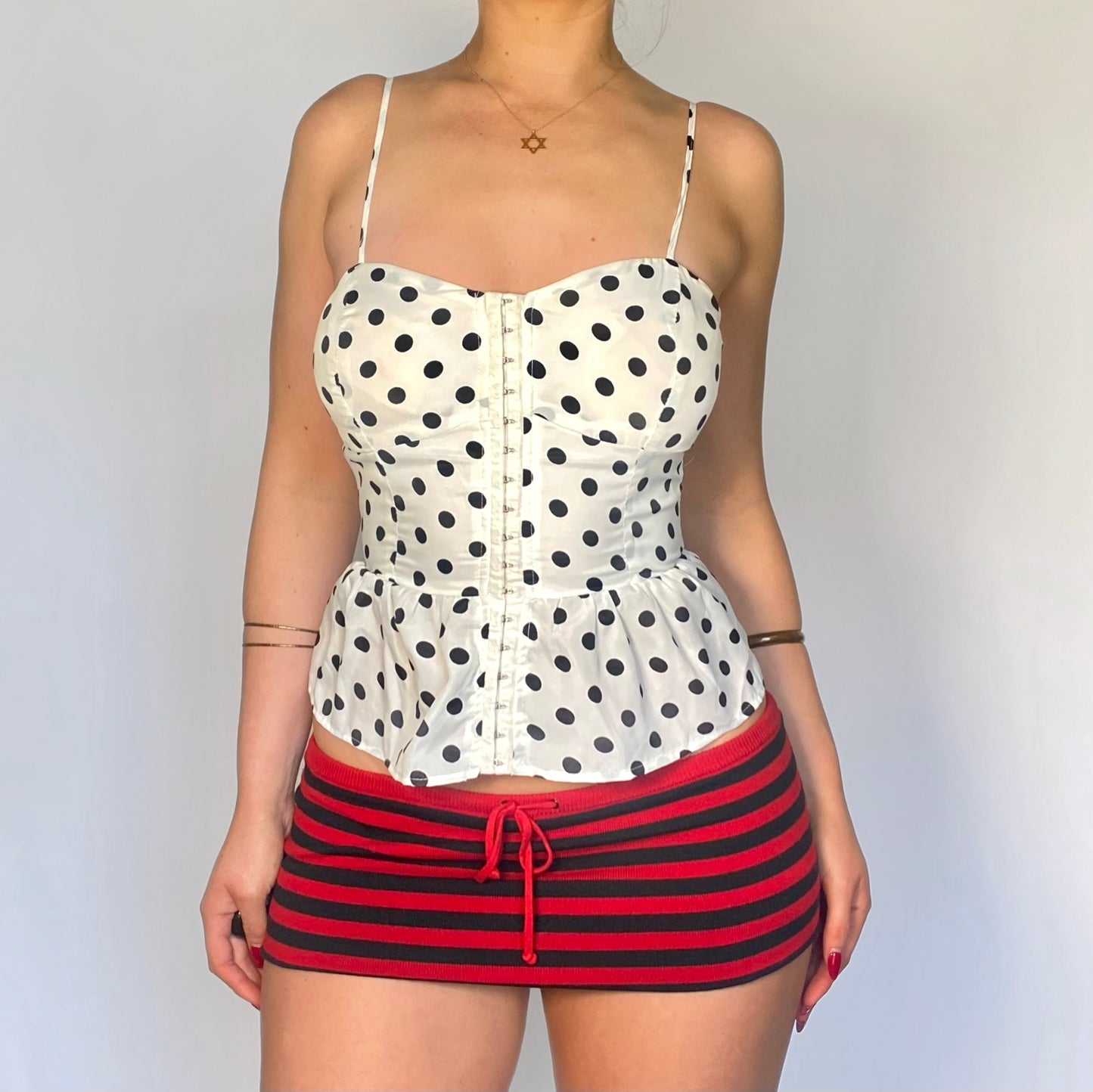 w/b polka dot peplum top