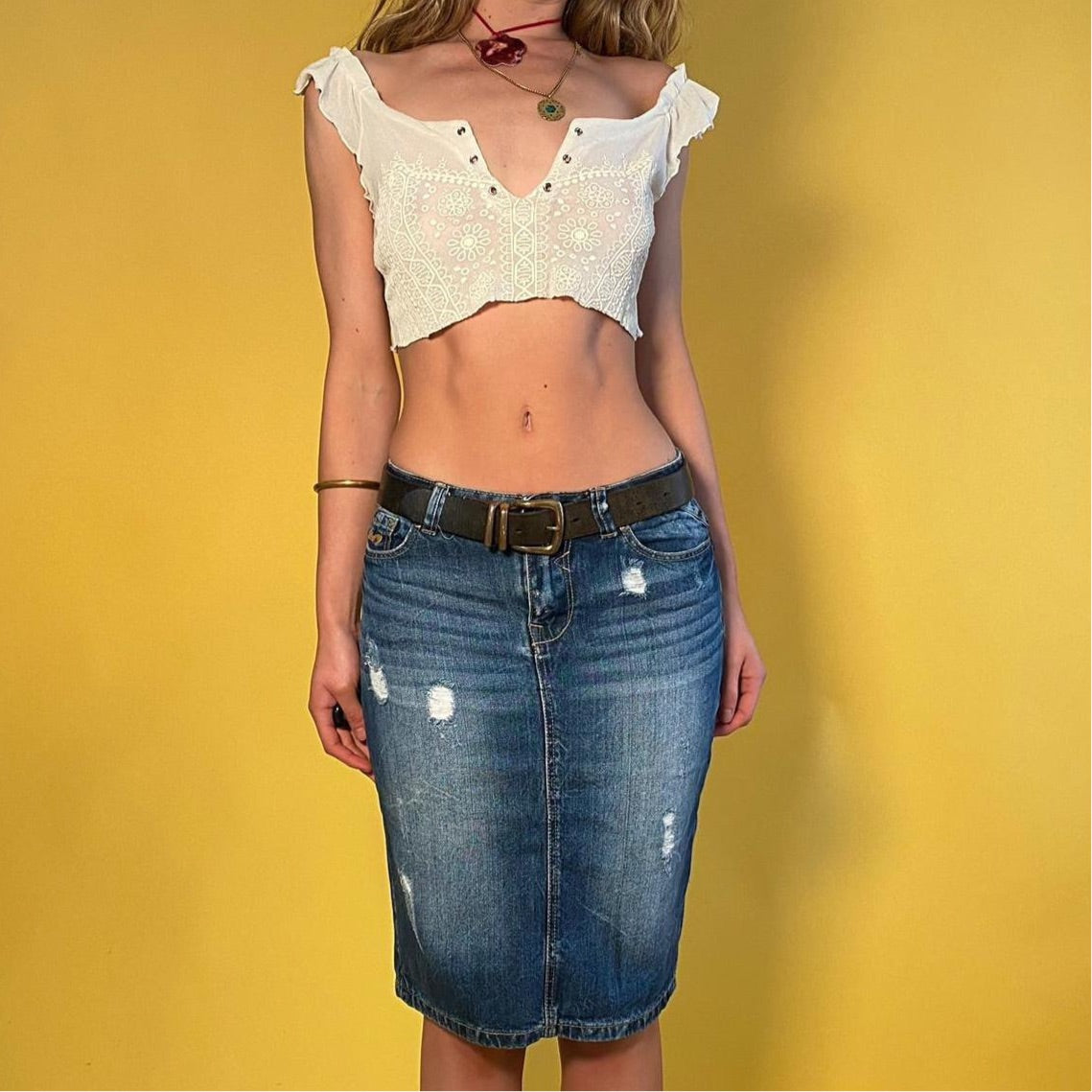 Dark Wash Denim Midi Skirt