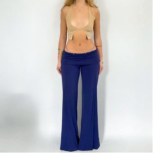 00s Navy Fold-over Yoga Pants