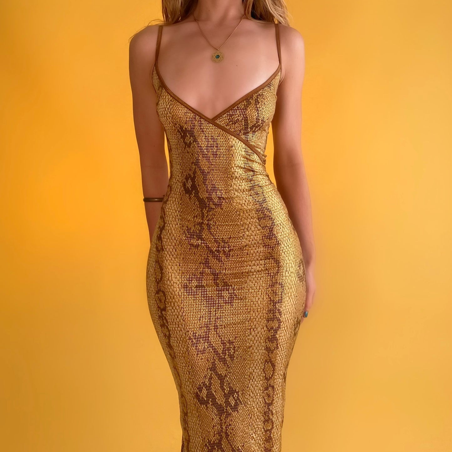 90’s Gold Snakeskin Midi Dress -Medium