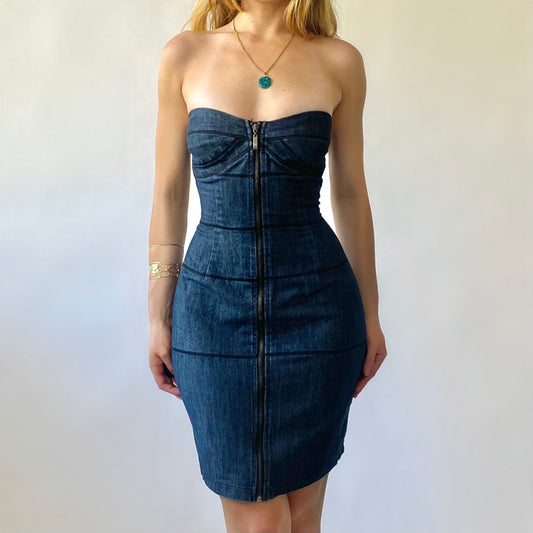 2000s Denim Zip Tube Dress