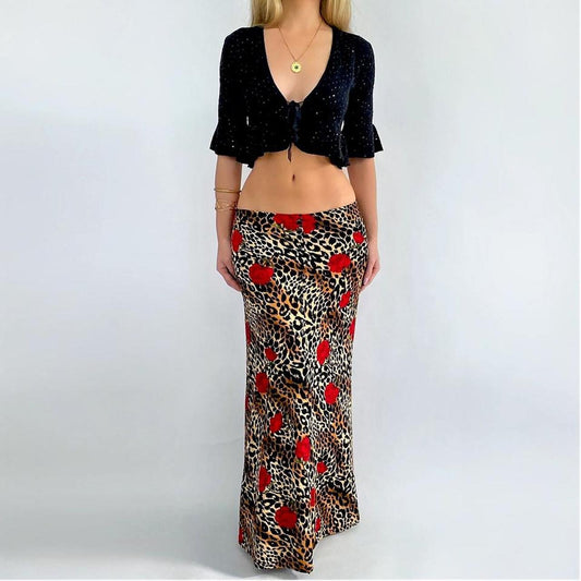 90’s Leopard Rose Maxi Skirt