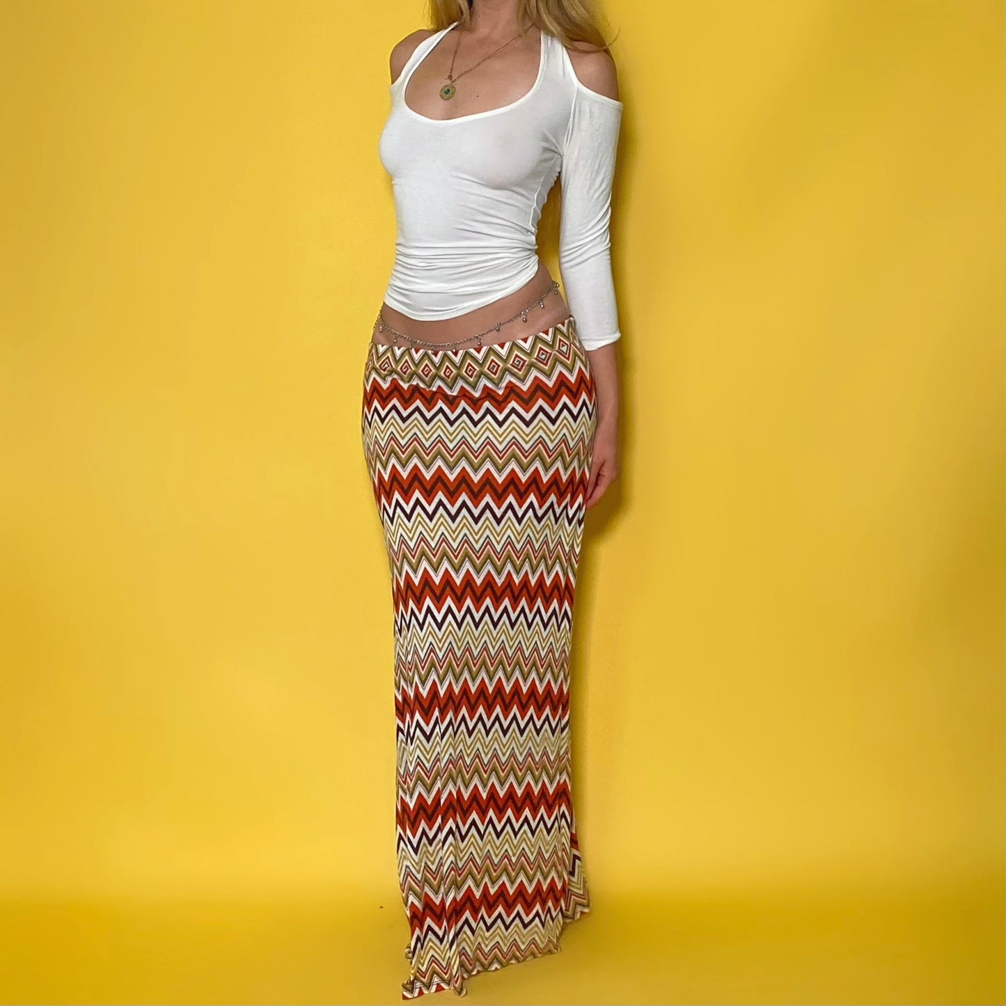 2000s Low Rise Chevron Maxi