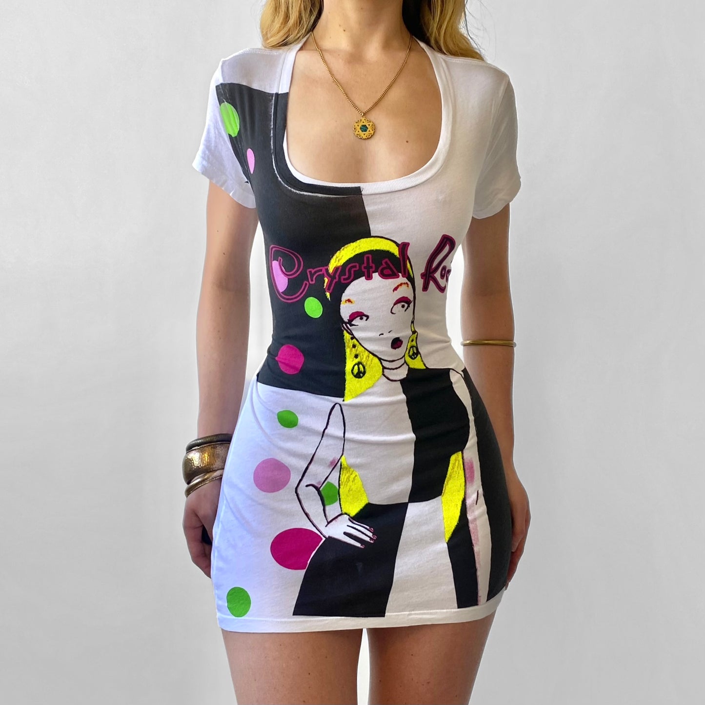 00s Christian Audigier Mod Graphic Mini Dress