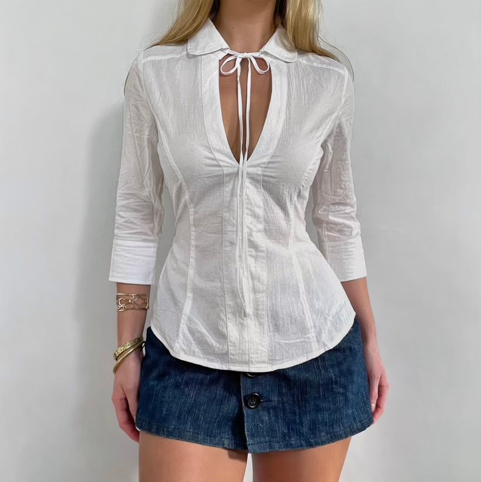 00s White collared Keyhole Top