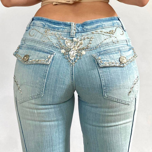 00s Beaded Vine Capri Jeans