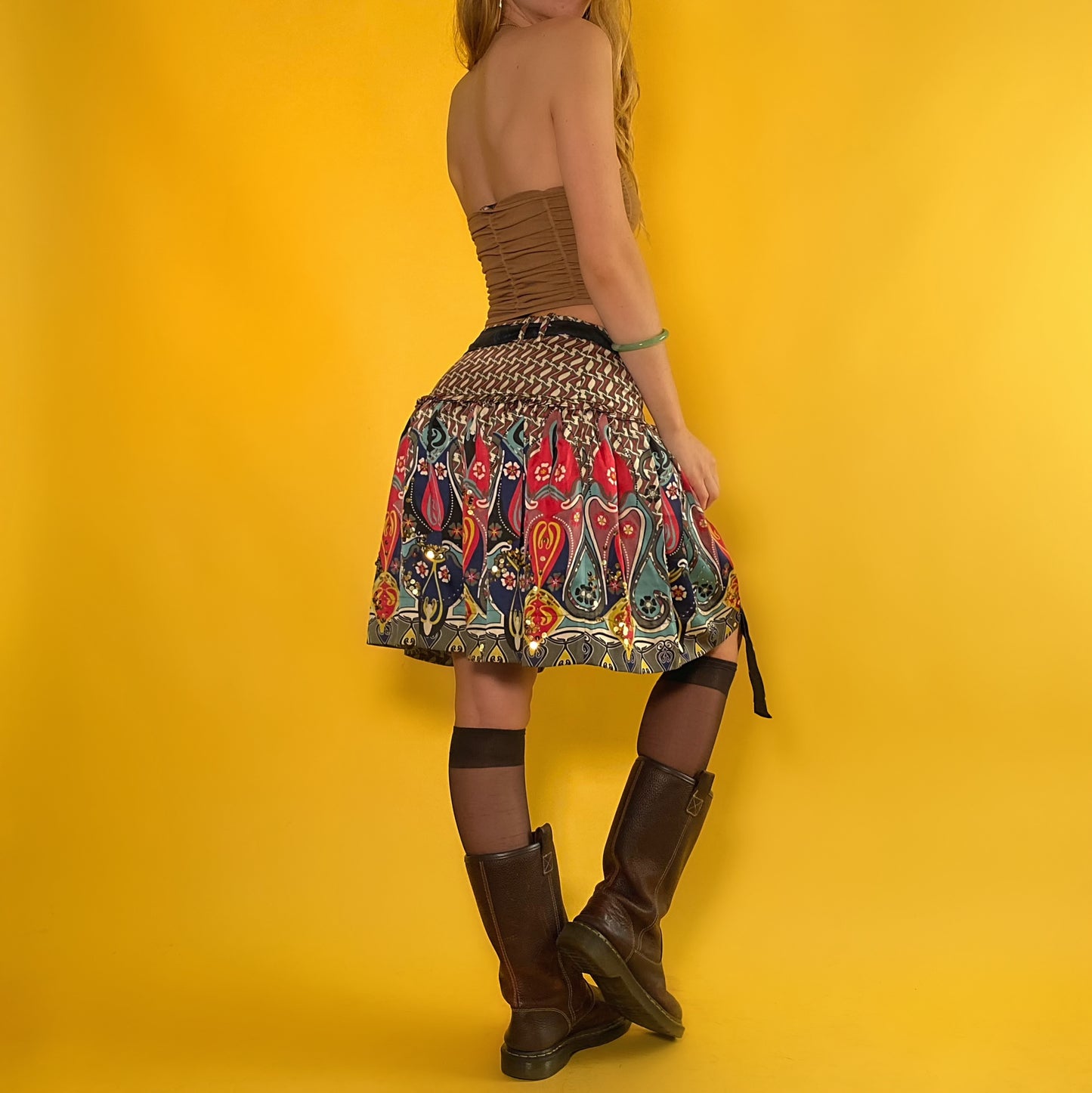 2000s Italian pleated beaded midi skirt