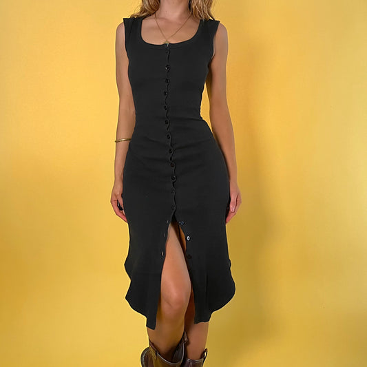 Button up black midi dress