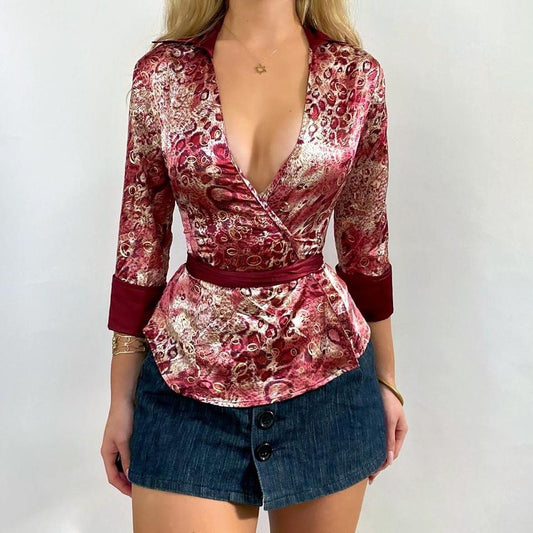 00s Cheetah Tie Button-up