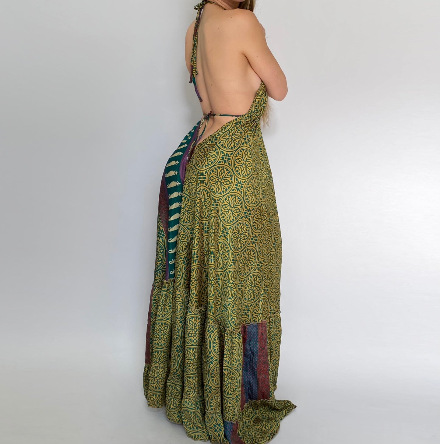 Silk Tapestry Backless Maxi