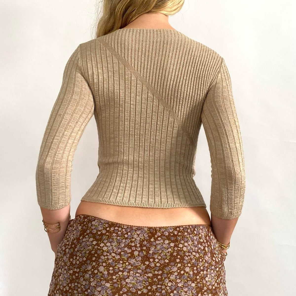 00s Ribbed 3/4 sleeve Knit
