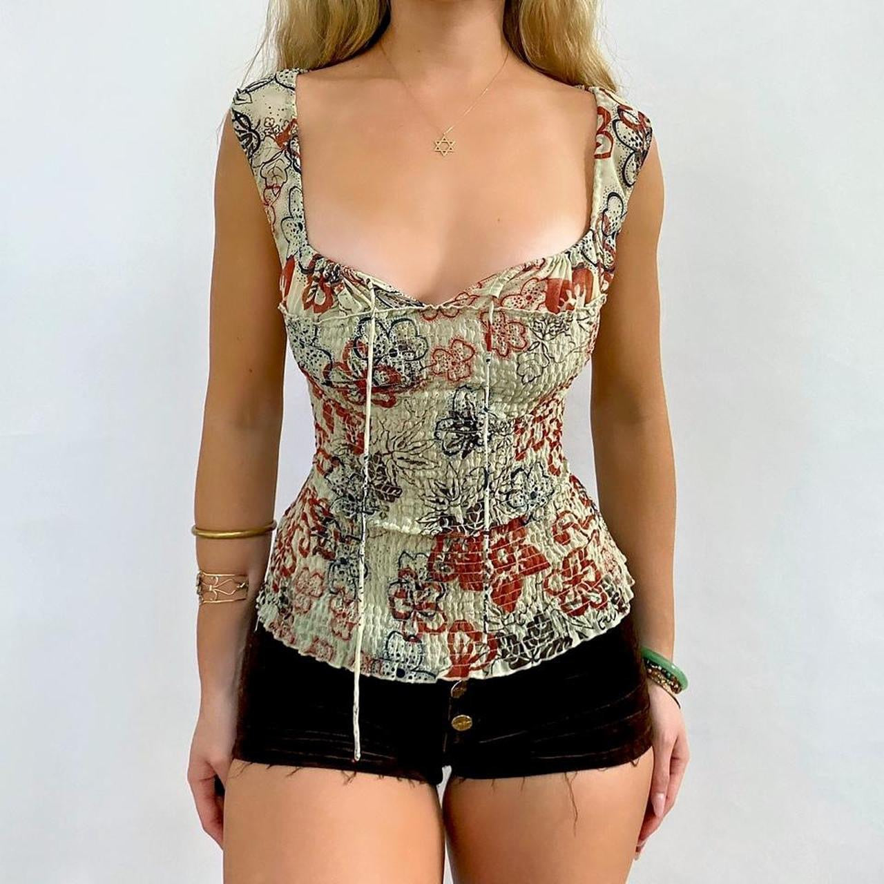 00s Floral Milkmaid Top