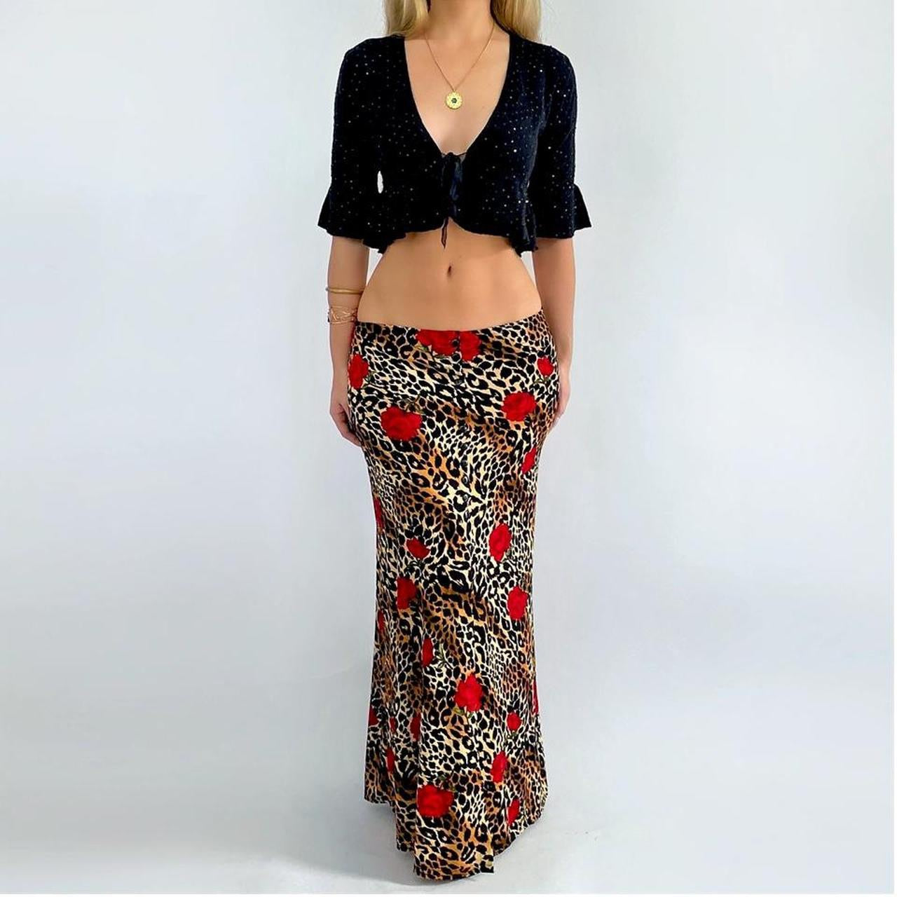 90’s Leopard Rose Maxi Skirt