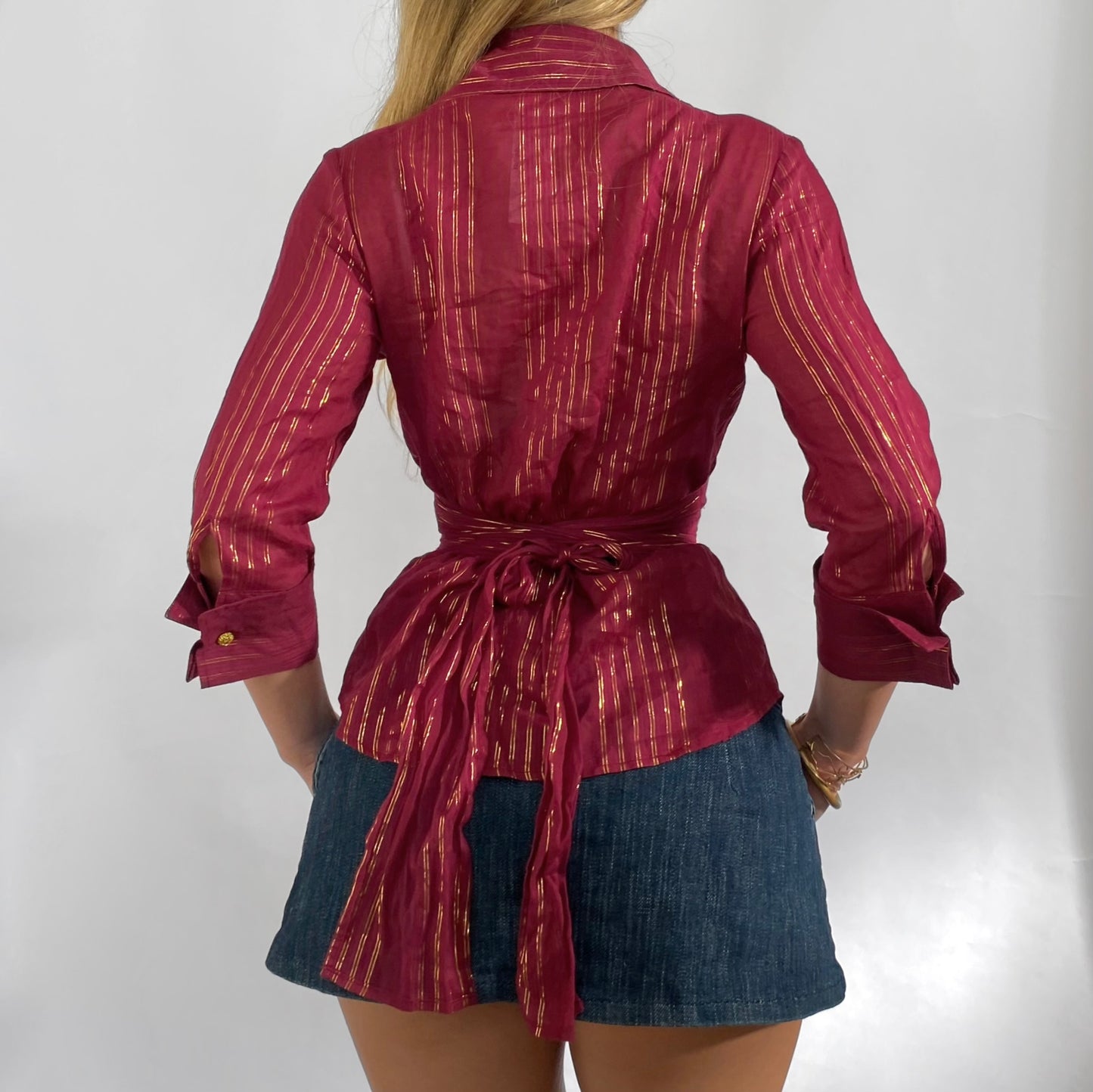 00s Pinstripe Tie Blouse