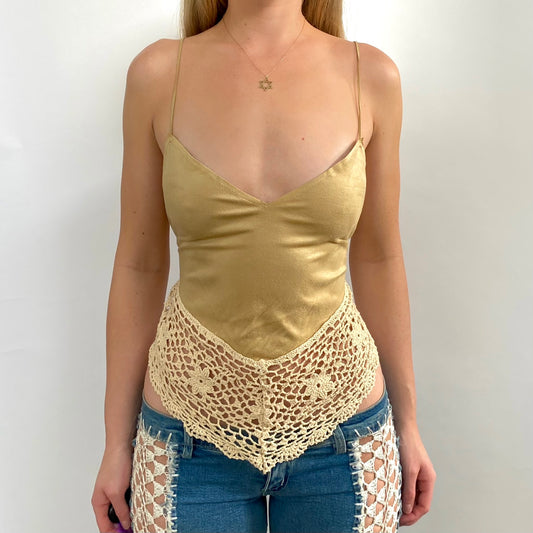 00s Crochet Lace-up Top