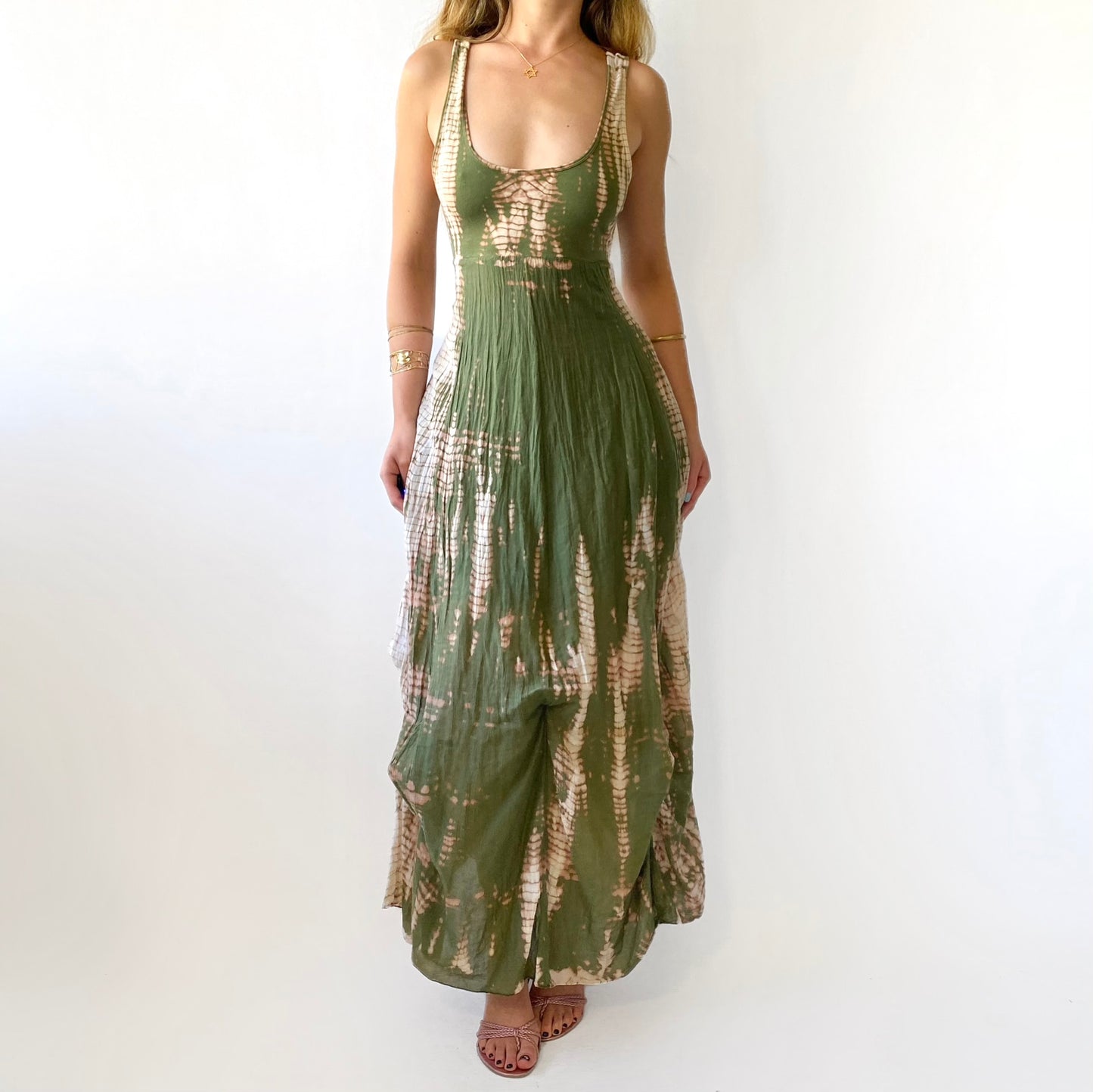 90’s Tie Dye Draping Linen Dress