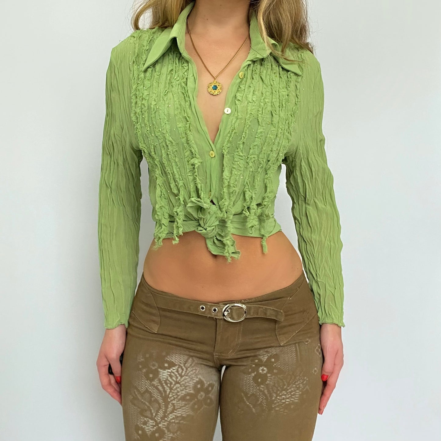 00s Green Beaded Blouse