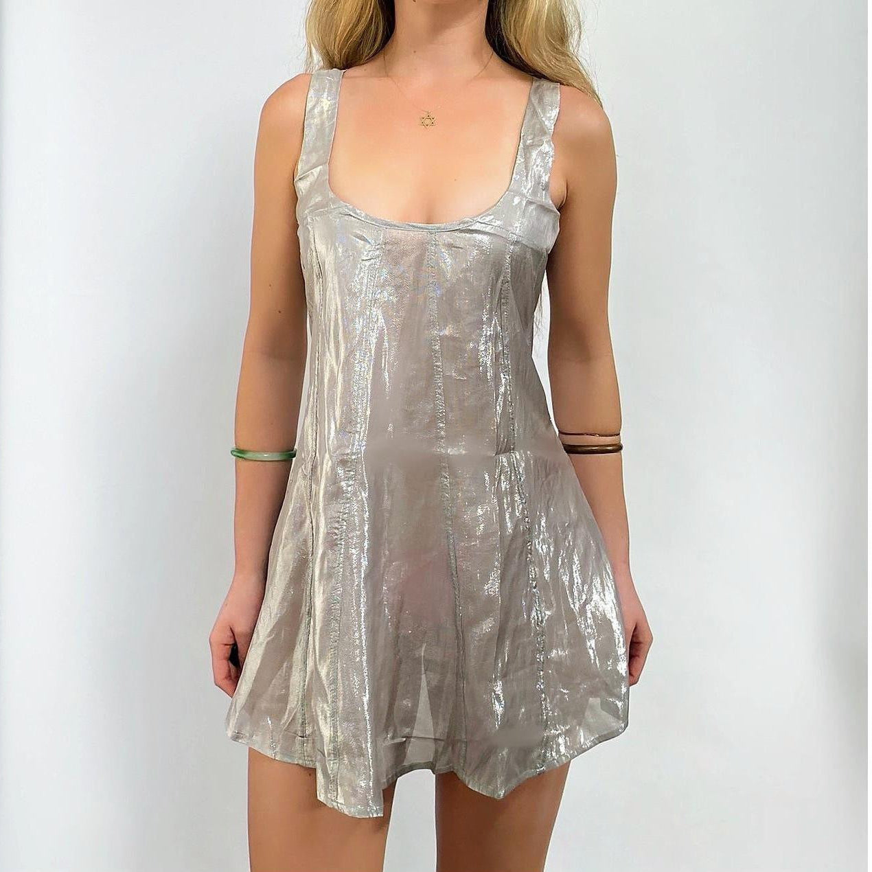 00s Silver Silk Dress